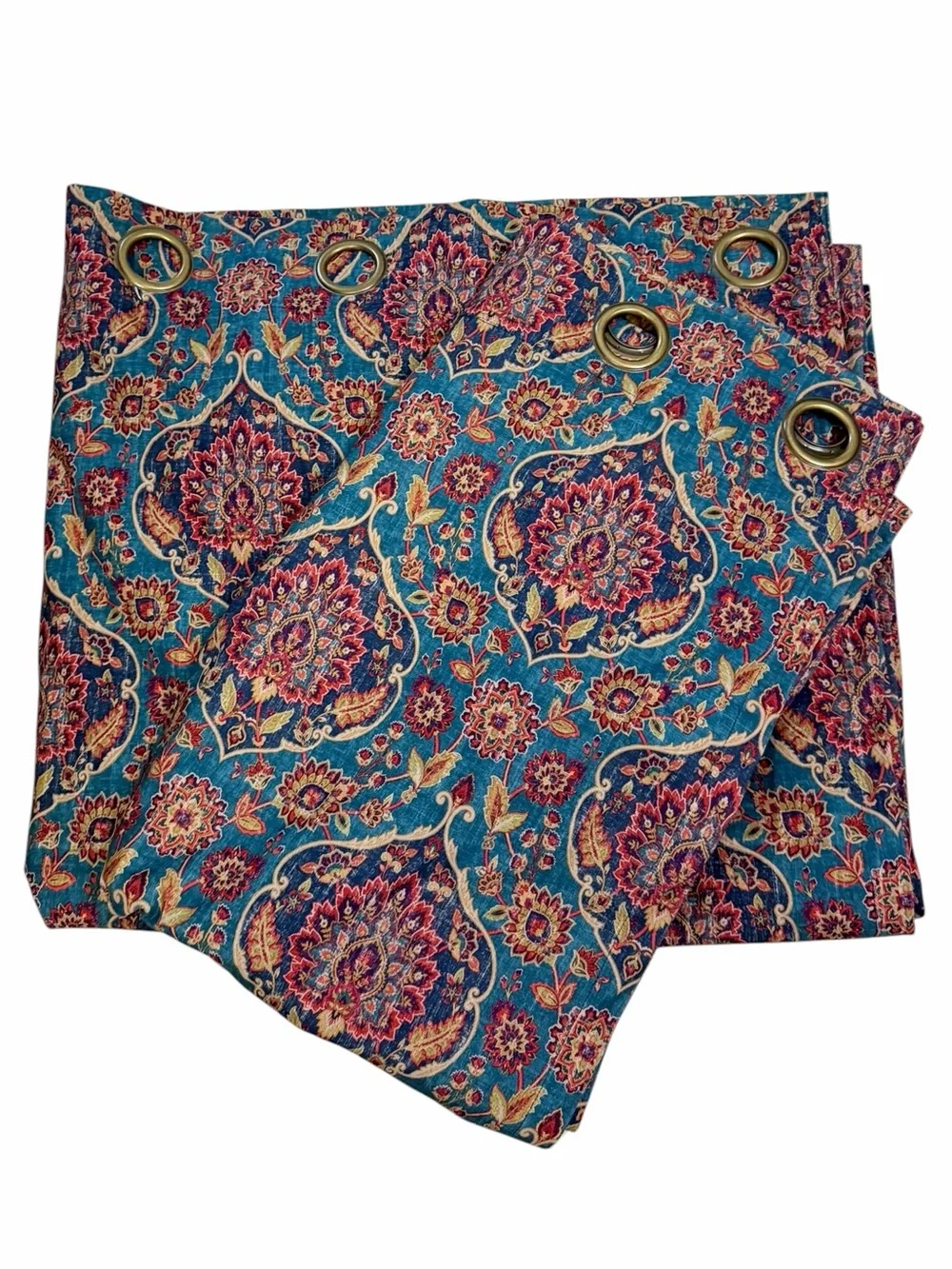 Pair Pier 1 Imports Ankari Teal Grommet Top Medallion Curtain Panels 50”x 84”